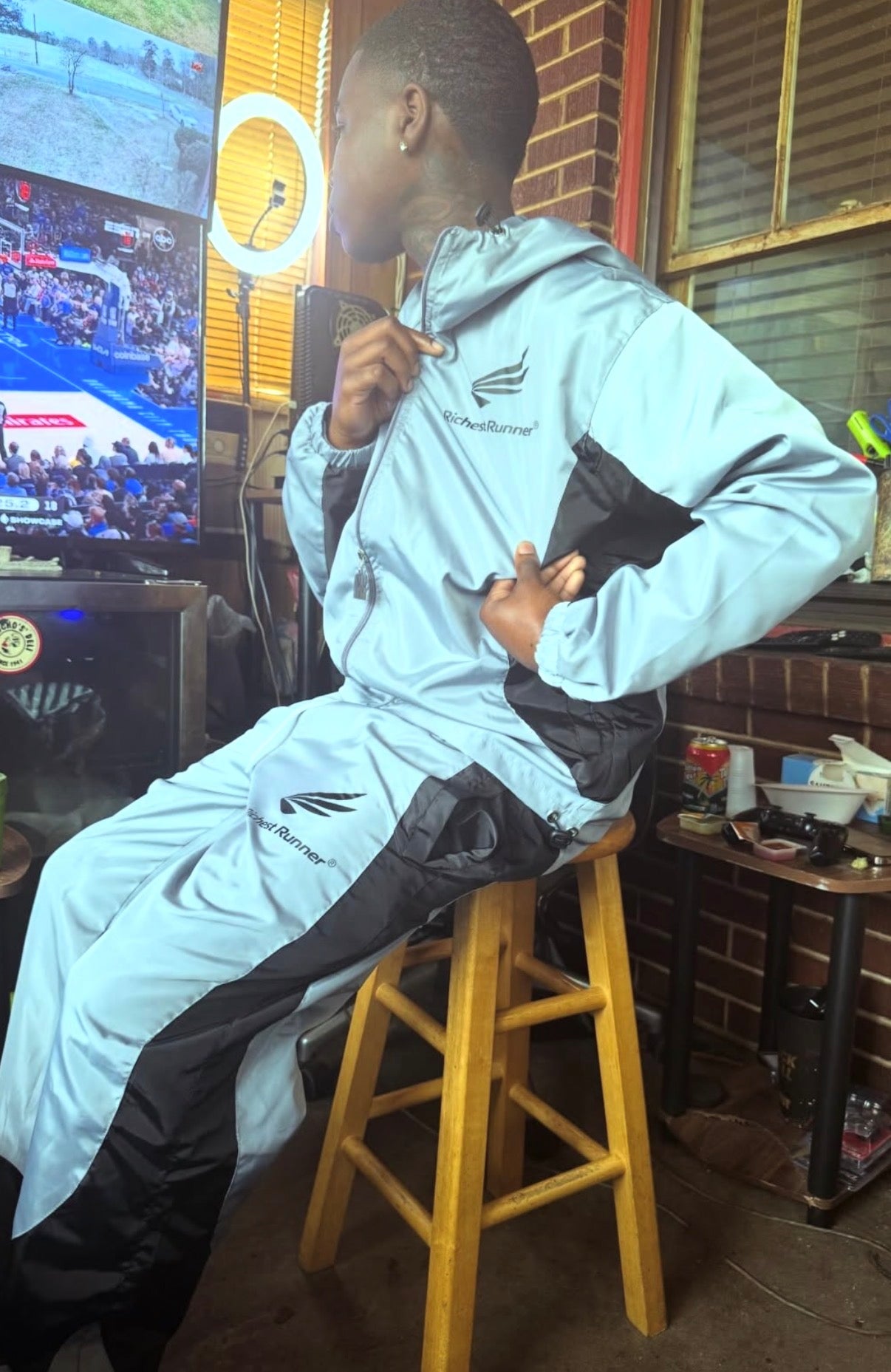 Grey And Black Windbreaker Set