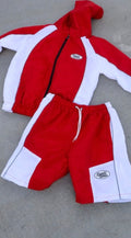 Red And White Windbreaker Short Set